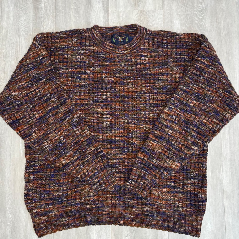 Lake Harmony USA Sweater Men's XL Vintage Knit Cotton Multi Color Textured